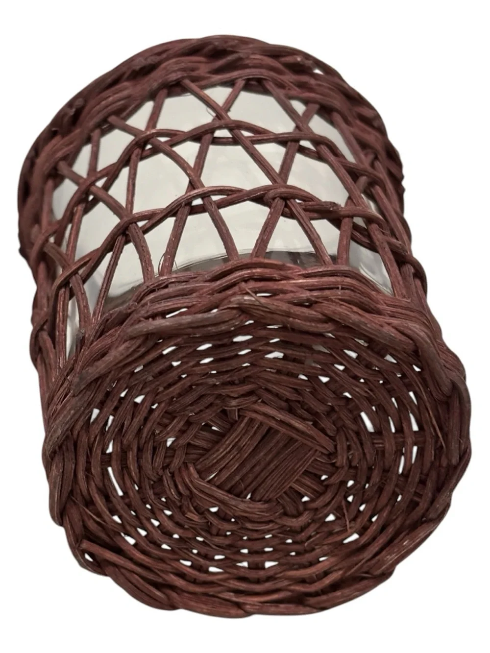 Vintage Rustic Brown Wicker Glass Tea Light Votive Candle Holder Coastal Boho